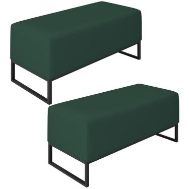 Imagem de Kit 02 Puffs Cléo W01 Base Ferro 90 Cm Suede Verde Musgo