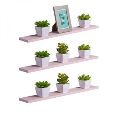 Imagem de Kit 3 Prateleiras 70 X 15cm Rosa Claro Suporte Invisível