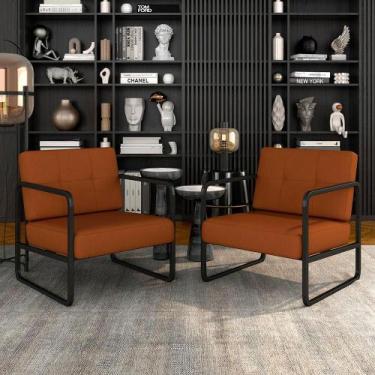 Imagem de Kit 02 Poltronas Estofadas Dinamarca Industrial Preto/terracota - M.a 