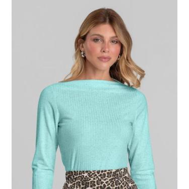 Imagem de Blusa Feminina Manga Longa Canelada Dianna Azul, G, Azul