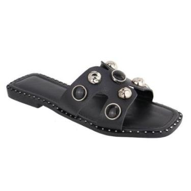 Imagem de Sandalia Rasteira H Detalhe Abs Confortavel Casual Feminina Preto-Feminino