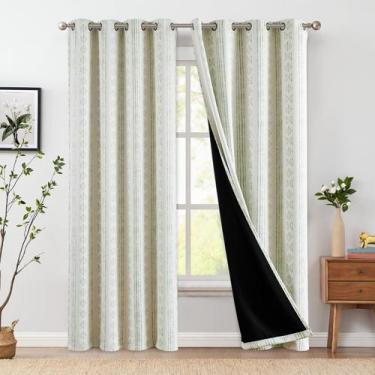 Imagem de Cortinas Jinchan Beige con Patrón Verde 95% Opacas 230 cm 2 Paneles