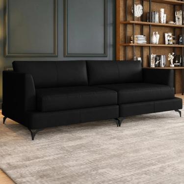 Imagem de Sofá 4 Lugares Living 270cm Pé Ferro Soren Couro Preto Z55 - Mpozenato