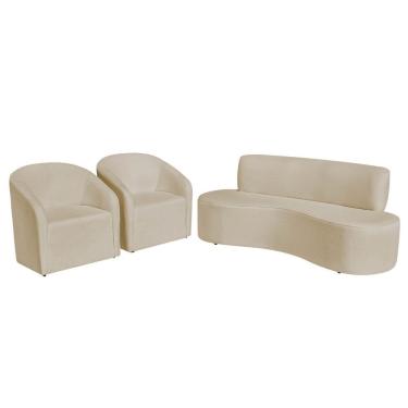 Imagem de Kit Sofá Curvo Amsterdã 140cm E 2 Poltronas Luiza Max Suede Azul Turquesa