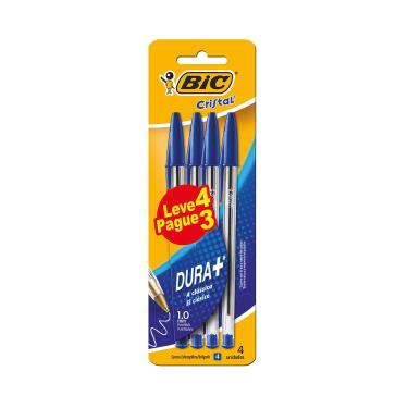 Imagem de Caneta Esferográfica Bic Cristal Dura Mais 1.0mm Azul com 4 Unidades