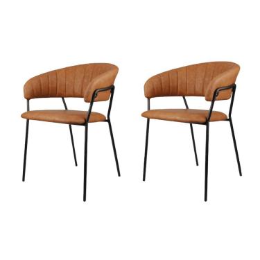 Imagem de Kit 2 Cadeiras Com Braços Mara Rivatti Estofada Em Poliuretano (pu) Marrom Base Em Aço Pintada A Pó