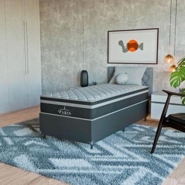 Imagem de Cama Box Solteiro Couro Preto + Colchão Paris Molas Preto - eShop casa
