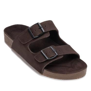 Imagem de Chinelo Slide  Masculino Fivela Ajustável em Couro Marrom Tamanho:40Co