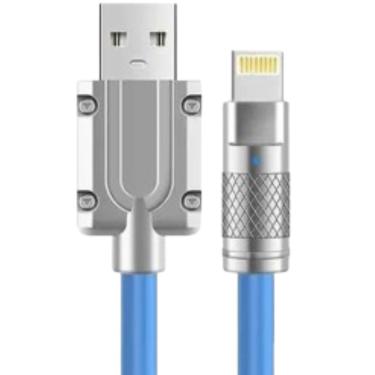 Imagem de Cabo Carregador USB Lightning Turbo 5A Rápido Alumínio 1 Metro Azul para Carga Eficiente