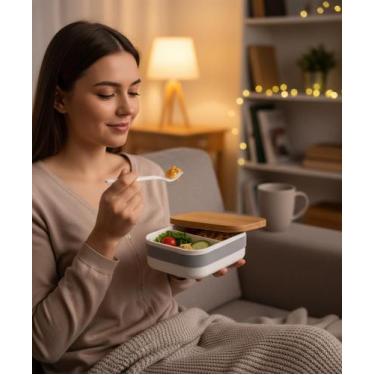 Imagem de Kit Marmiteira 900ml Branca com Talheres Inclusos - Térmica, Compacta 