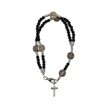 Imagem de Pulseira Terço Contas Pretas / Cinza E Branco 0.5Cm