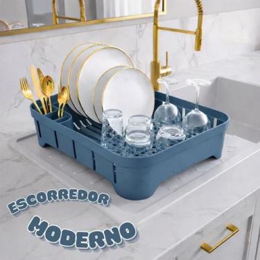 Imagem de Escorredor De Louça Compacto Plástico Pratos Copo E Talheres Cor:Verme