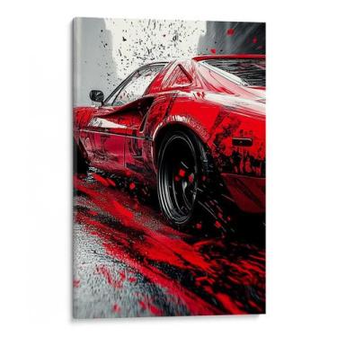 Imagem de Quadro decorativo Carro Veloz Entre Pinceladas de Vermelho - Art Canva