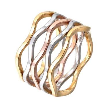 Imagem de Anel De Noivado E Casamento Em Aço Titânio Multicamadas Com Formato De