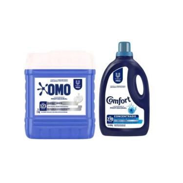 Imagem de Kit Lava Roupas Omo Perfect White 7L + Perfumação Intensiva Comfort 5L