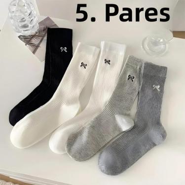 Imagem de Meias Femininas Leves E Respiráveis Com Laço Borboleta, 5 Pares, Cor S
