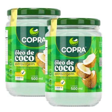 Imagem de KIT 2 Óleo de Coco Pote de Vidro Extravirgem Prensado a Frio 500ml Cop