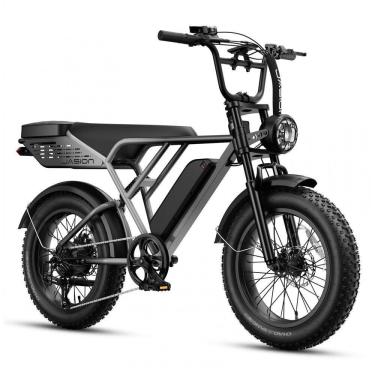 Imagem de Bicicleta elétrica Jasion RetroVolt Pro cinza degradê, pneus 20x4, motor 750W pico 3000...