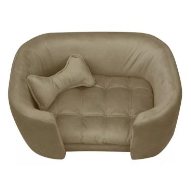 Imagem de Cama Pet Tipo Poltrona Baby Hanna Veludo Com Almofada Formato Osso Cor Café Divino Decor