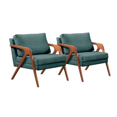 Imagem de Conjunto 2 Poltronas Mona Luxo Madeira Maciça Linho Azul Castellar Móbile