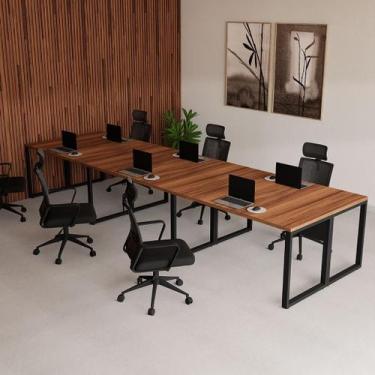 Imagem de Plataforma de Trabalho Escritório 6 Pessoas 4,20m x 1,20m Pés Metal Es