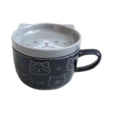 Imagem de Caneca De Cerâmica De Gato Fofo Com Tampa, Copo De Água/Leite/Aviada P