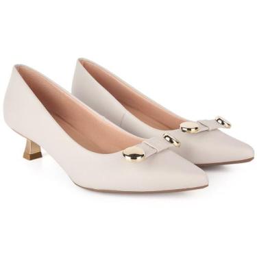 Imagem de Scarpin Feminino Sapato Bico Fino Salto Dourado Baixo 4,5cm Elegante D