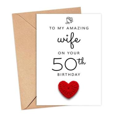 Imagem de Cartão de Aniversário HKDesignGift 50 Anos para Esposa com Coração de 