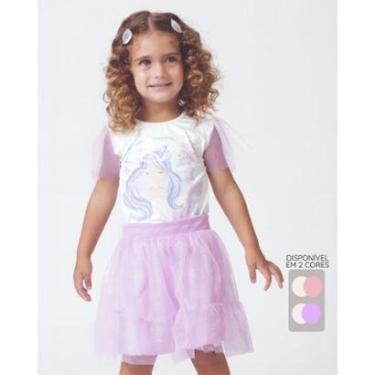 Imagem de Conjunto sereia com saia tule glitter verão brilho leve infantil - Rosa e Lilás - Menina 1 a 4 anos-Feminino