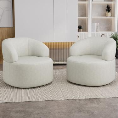 Imagem de Kit 02 Poltronas Giratória Orgânica Para Sala de Estar Living Helena L02 Linho Cru - Ly...