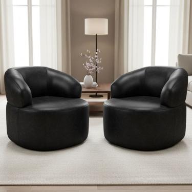 Imagem de Kit 02 Poltronas Giratória Orgânica Para Sala de Estar Living Helena L02 Couríssimo Pre...