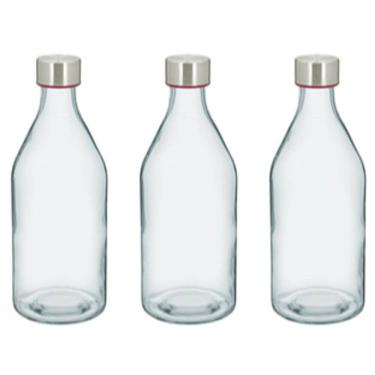 Imagem de KIT 3 GARRAFAS ÁGUA SUCO HOME&CO VIDRO 1 LITRO 25x9x9cm TRANSPARENTE