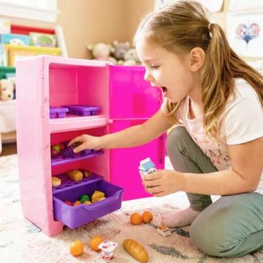 Imagem de Geladeira Infantil Mini Dispenser Rosa 30cm Menina Cozinha - BS TOYS