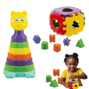 Imagem de Brinquedo Educativo 2 Encaixes Girafa Cubo Didático Blocos  - Kendy Br