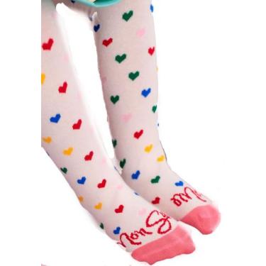 Imagem de Meia Longa Infantil Corações Colorido Mon Sucrê, M, Rosa