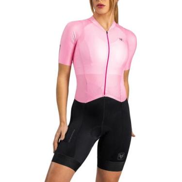 Imagem de Macaquinho ciclismo feminino Free Force Training Bloom Gel, Preto, Ros