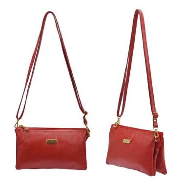 Imagem de Bolsa Feminina Transversal Pequena Vermelha em Couro Alça Comprida Reg