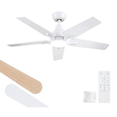 Imagem de putroad Ventiladores De Teto De 42 Polegadas Com Luzes E Controle Remoto, Ventilador De Teto Branco, Ventilador De Teto Moderno De 5 Pás Para Quarto, Sala De Estar, Sala De Jantar, Pátio, Regulável,