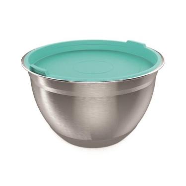 Imagem de Bowl tigela em inox 1,2 litros com base silicone e tampa em PP 16 cm -