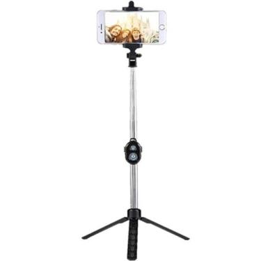 Imagem de Bastão de Selfie Tripé Stick Controle Buetooth Ajustável Giro 360 Foto