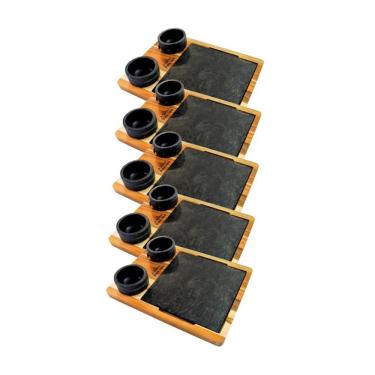 Imagem de Kit 5 Tábuas 10 Molheiras em Pedra Sabão com Suporte g 25x25CM Antiaderente para Churrasco Grafite Industria São Jose