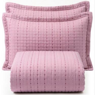 Imagem de Kit Cobre Leito Flick Matelado Bordado Queen 3 Peças 100% Poliéster Matelassê Malva Lilly Home Enxovais