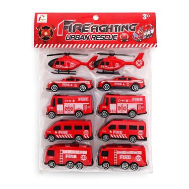 Imagem de Kit 10 Mini Carrinhos de Brinquedo Bombeiro Fire Fighting Resgate Infantil Vermelho Draik
