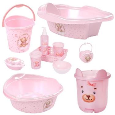 Imagem de Kit banheira de bebê plasutil 7 peças + kit higiene urso + bacia + lix