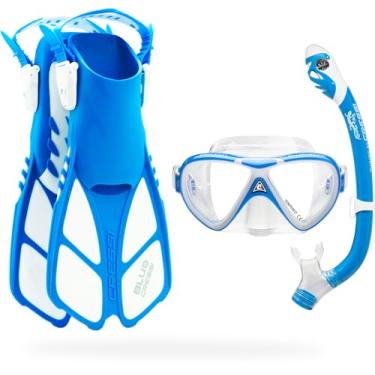 Imagem de Cressi Conjunto de snorkeling juvenil juvenil para crianças de 3 a 9 anos - nadadeiras curtas ajustáveis, máscara de silicone, snorkel seco - Conjunto Mini Bonete Pro Dry