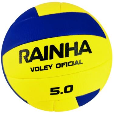 Imagem de Bola de Vôlei 5.0 Toque Macio Costura Reforçada Amarelo e Azul Rainha Tamanho Oficial 5
