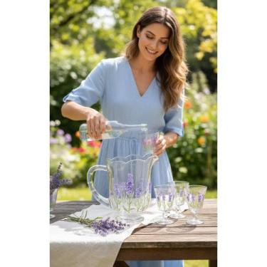 Imagem de 2x Conjunto Jarra 1.3L c/ 6 Taças 240ml Lavanda Cristal Hand - Congrat