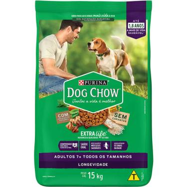 Imagem de Ração Seca Nestlé Purina Dog Chow Extra Life Carne, Frango e Arroz Cães Adulto 7+ Todas as Raças - 15 Kg