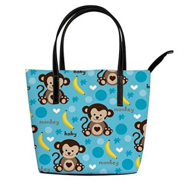 Imagem de ColourLife Bolsas tote de couro para bebê macaco e banana alça de ombro presentes para mulheres meninas escola viagem mochila mochila
