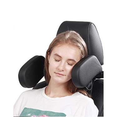 Imagem de Bestgift almofada para encosto de cabeça de assento de carro, ajustável em ambos os lados, suporte de pescoço removível, almofada de pescoço de espuma de memória para crianças e adultos, preta 35,5 x 20,9 x 11,4 cm